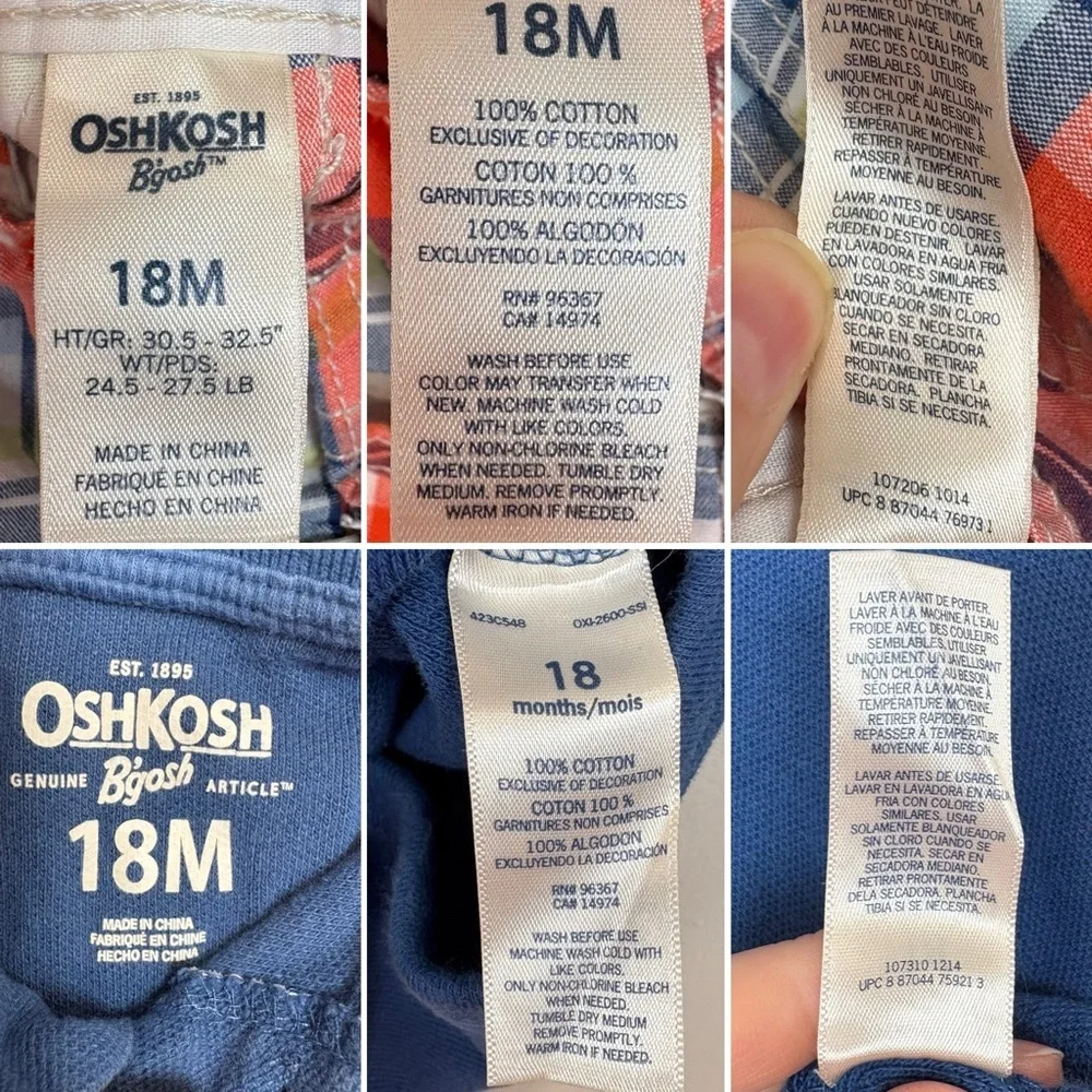 OshKosh B'Gosh Bundle Size 18M Orange Plaid Vestbak Shortalls Blue Polo Bodysuit